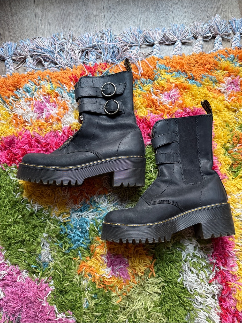Dr. Martens Tamela Boot Black Chunky with Buckle Straps - Picture 2 of 13